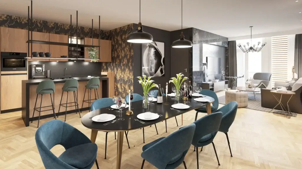 Ruime lichte woonkamer met open keuken in een appartement van Loolaan Royaal